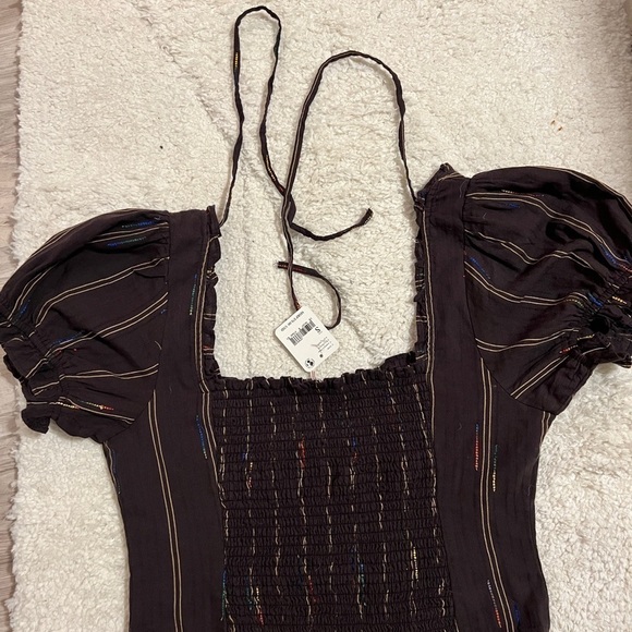 Free People Serotonin Corset short sleeve tie on back printed allover top - Picture 7 of 10